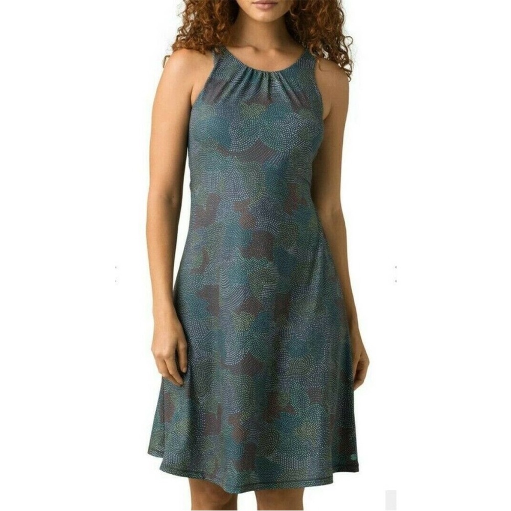 Prana Teal & Navy Patterned Halter Swing Dress